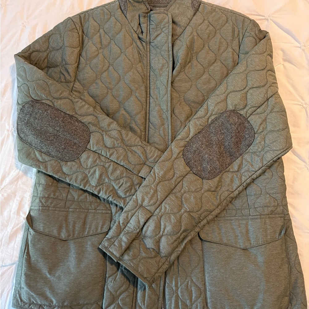 Peter Millar Blakely Quilted Jacket in a Forrest Green with Gray Details